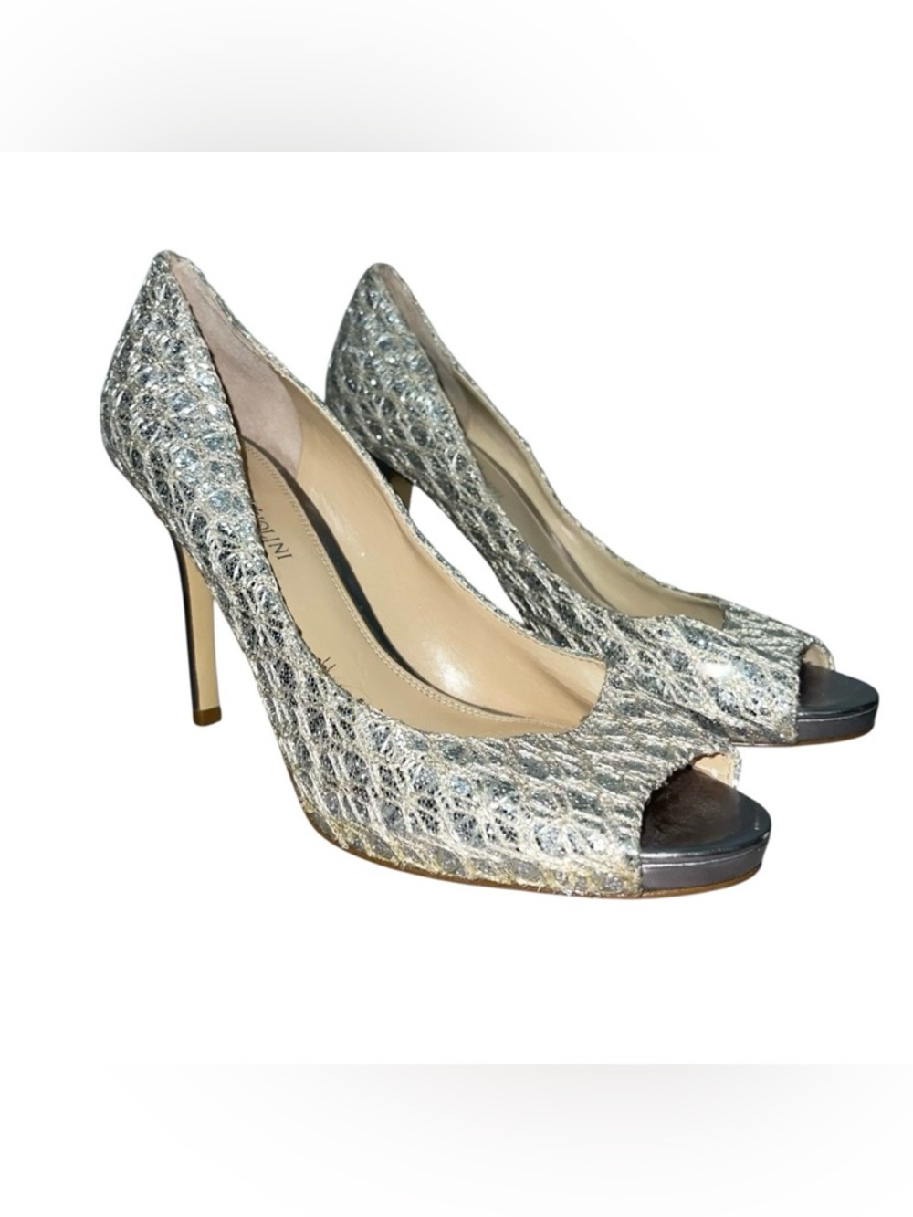 Enzo Angiolini Glitter Peep Toe Heels 8.5M Holiday Chic Y2K Glam Girlhoodcore